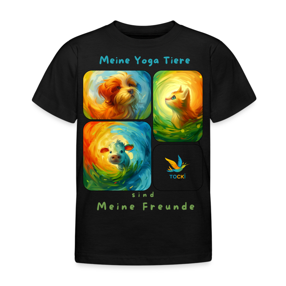 Kinder T-Shirt (3-4 Jahre) - Meine Yoga Tiere - Schwarz