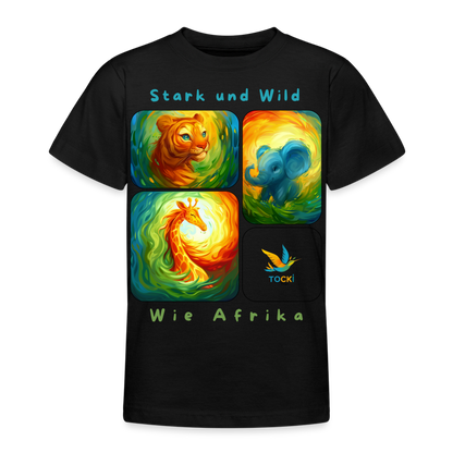 Kinder T-Shirt (9-11 Jahre) - Stark und Wild wie Afrika - Schwarz