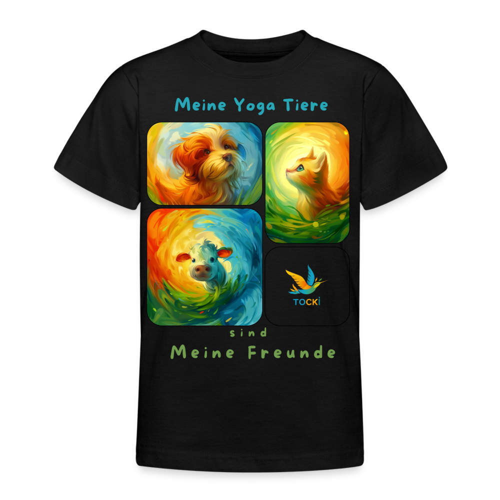 Kinder T-Shirt (9-11 Jahre) - Meine Yoga Tiere - Schwarz