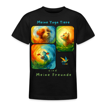 Kinder T-Shirt (9-11 Jahre) - Meine Yoga Tiere - Schwarz