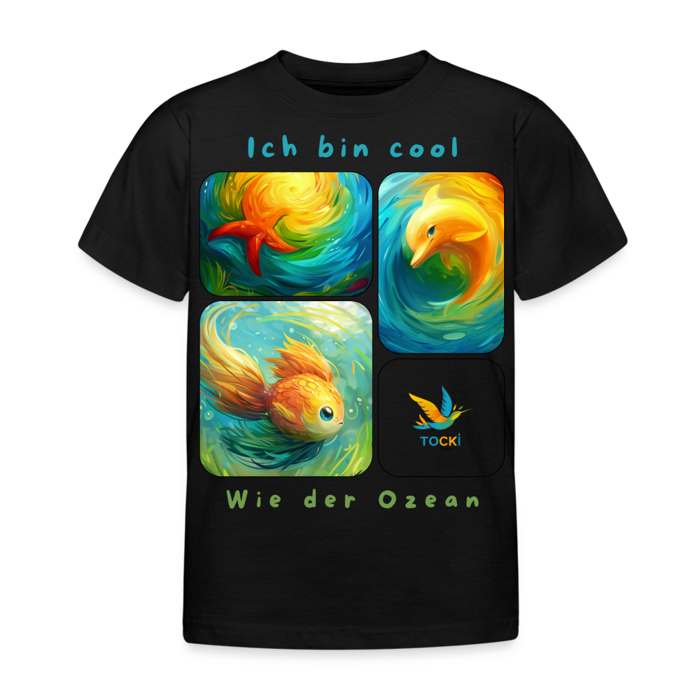 Kinder T-Shirt (3-4 Jahre) - Cool wie der Ozean - Schwarz